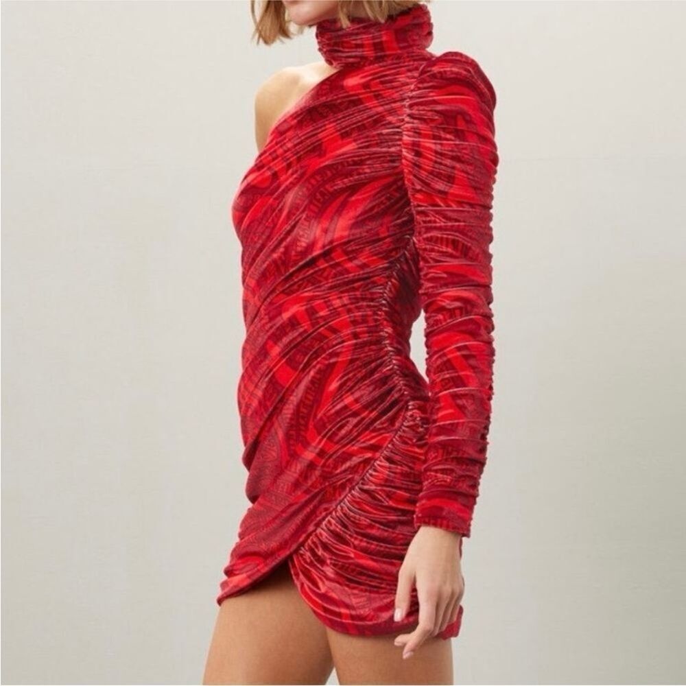 ALIETTE Red Velvet Cold Shoulder‎ Ruched Bodycon Gothic Punk Mini Dress 0